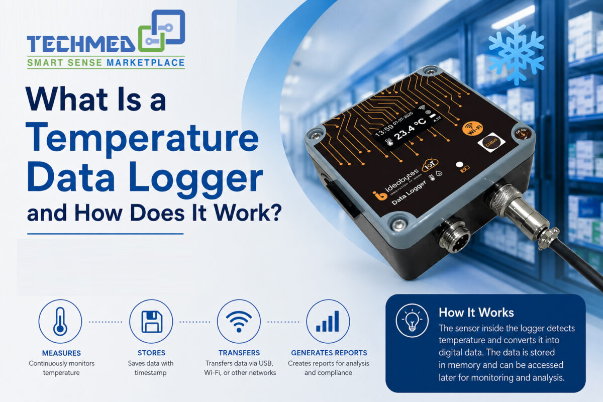 Temperature data logger for monitoring and recording temperature